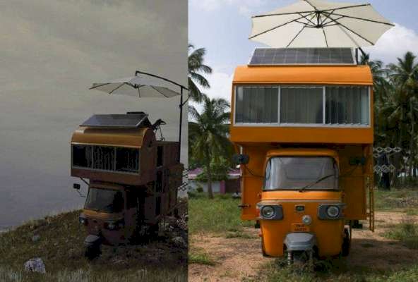 Modern House in Auto Invention of Namakkal Arunprabhu - ஆட்டோவில் வீடு செய்து அசத்தும் நாமக்கல் இளைஞர்